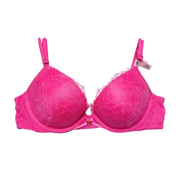 Victoria's Secret Very Sexy Rose Lace Push-Up Bra Ultra Pink Size 34B - Picture 1 of 3